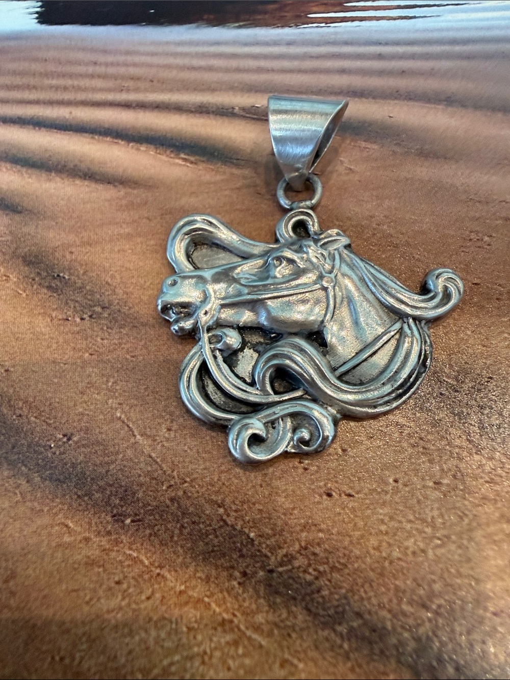 Solid Sterling Silver 925 stamped hand carved Horse Head Pendant Necklace